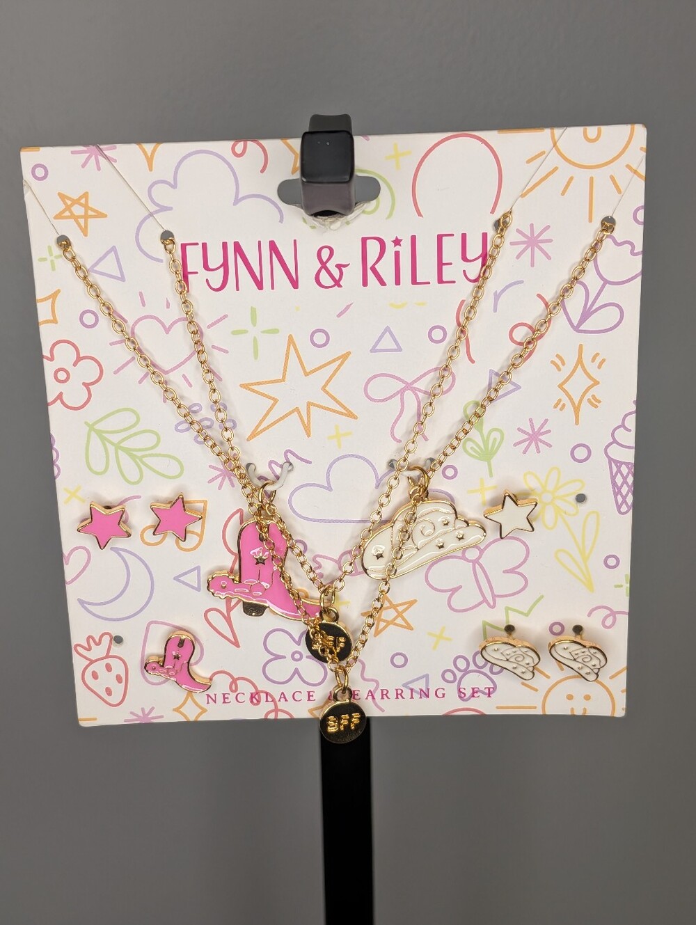 NWT Fynn & Riley Kids Western BFF Necklace & Earring Set - Pink/Gold Cowgirl